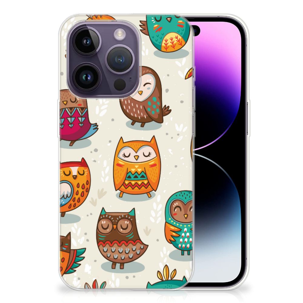 Apple iPhone 14 Pro TPU Hoesje Vrolijke Uilen B2C Telecom