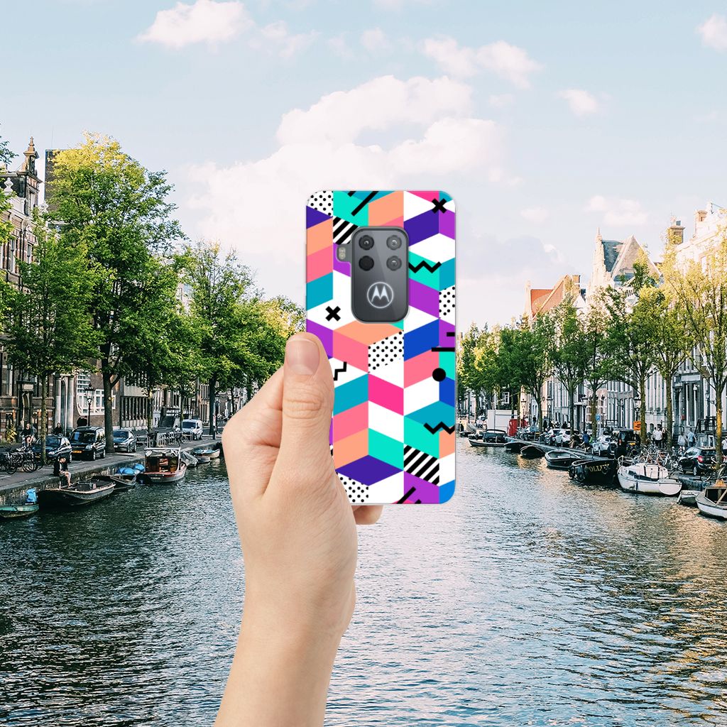 Motorola One Zoom TPU Hoesje Blokken Kleurrijk