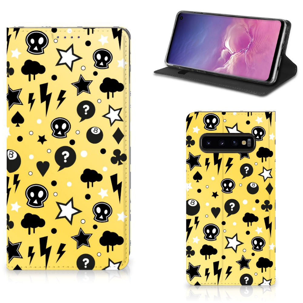Mobiel BookCase Samsung Galaxy S10 Punk Geel