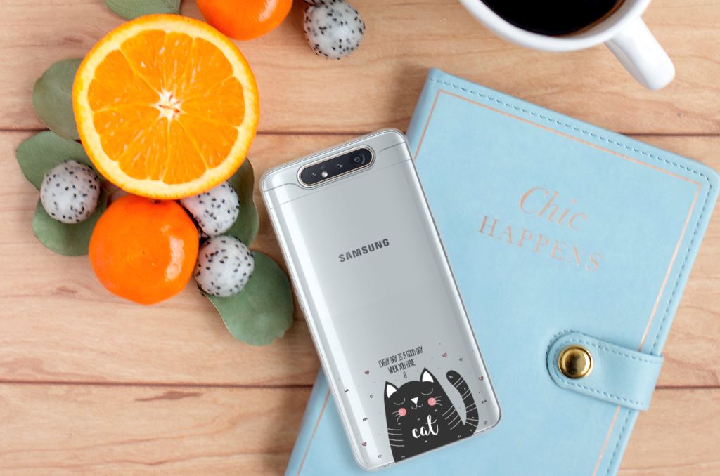 Samsung Galaxy A80 Telefoonhoesje met Naam Cat Good Day
