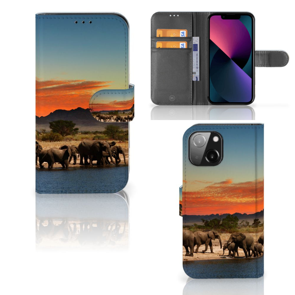 iPhone 13 Mini Telefoonhoesje met Pasjes Olifanten