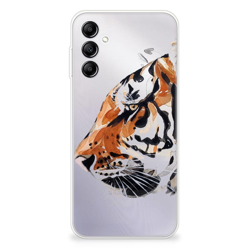 Hoesje maken Samsung Galaxy A14 5G Watercolor Tiger met geschilderde tijger op een grijs achtergrond.