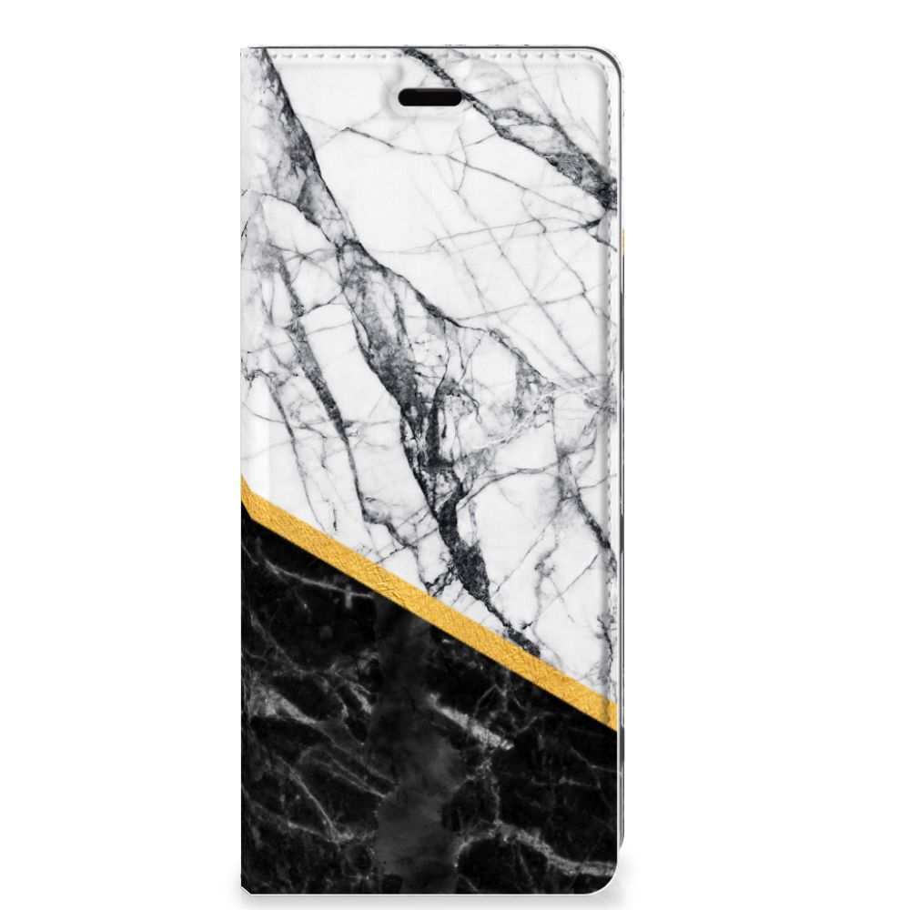 Sony Xperia 5 Standcase Marmer Wit Zwart - Origineel Cadeau Man - B2C Telecom