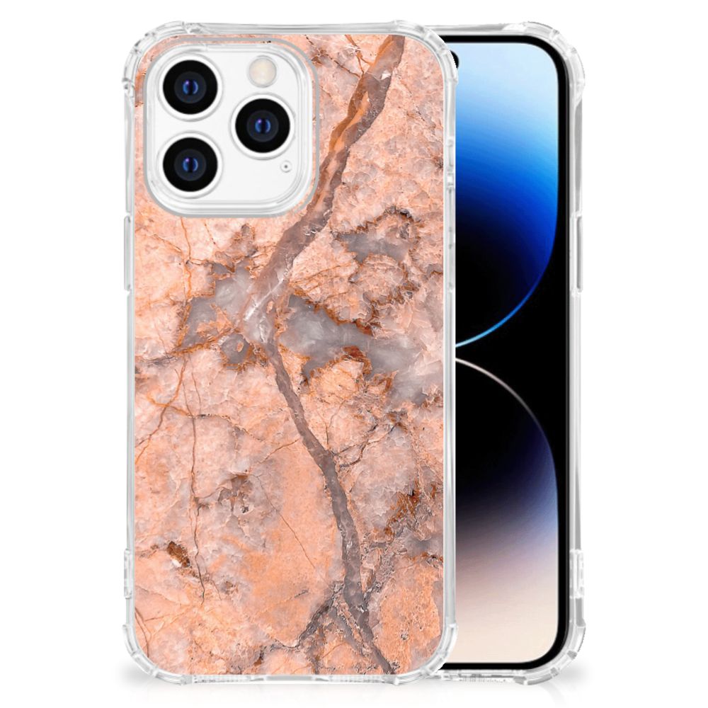 iPhone 14 Pro Anti-Shock Hoesje Marmer Oranje B2C Telecom