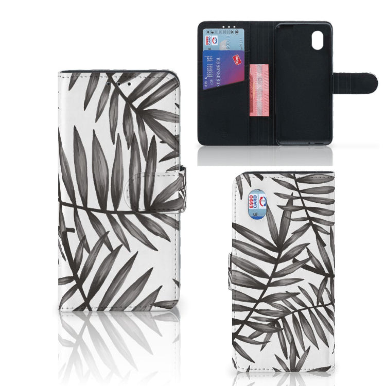 Leaves Grey Hoesje Alcatel 1B (2020) Leaves Grey Design Kunstleer TPU | Book Case