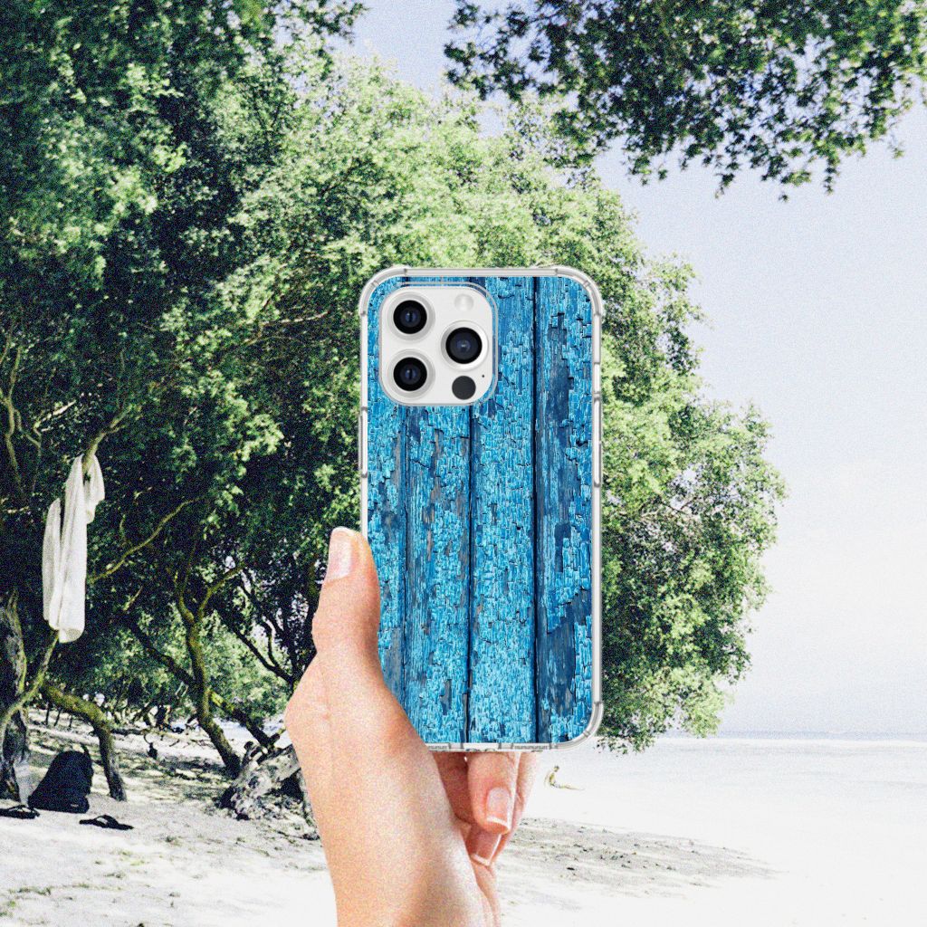 iPhone 13 Pro Max Stevig Telefoonhoesje Wood Blue - B2C Telecom
