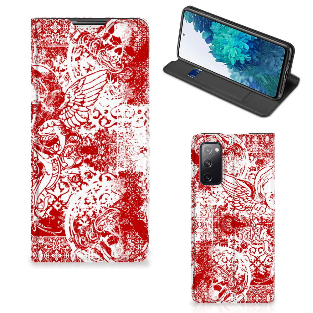 Mobiel BookCase Samsung Galaxy S20 FE Angel Skull Rood - B2C Telecom