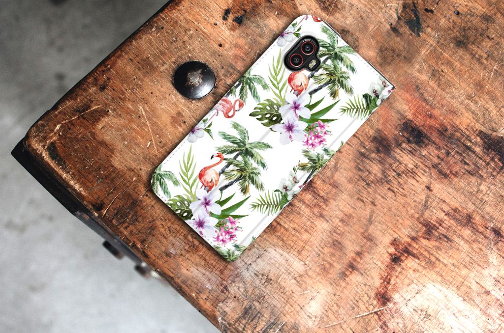 Samsung Galaxy Xcover 6 Pro Hoesje maken Flamingo Palms - B2C Telecom