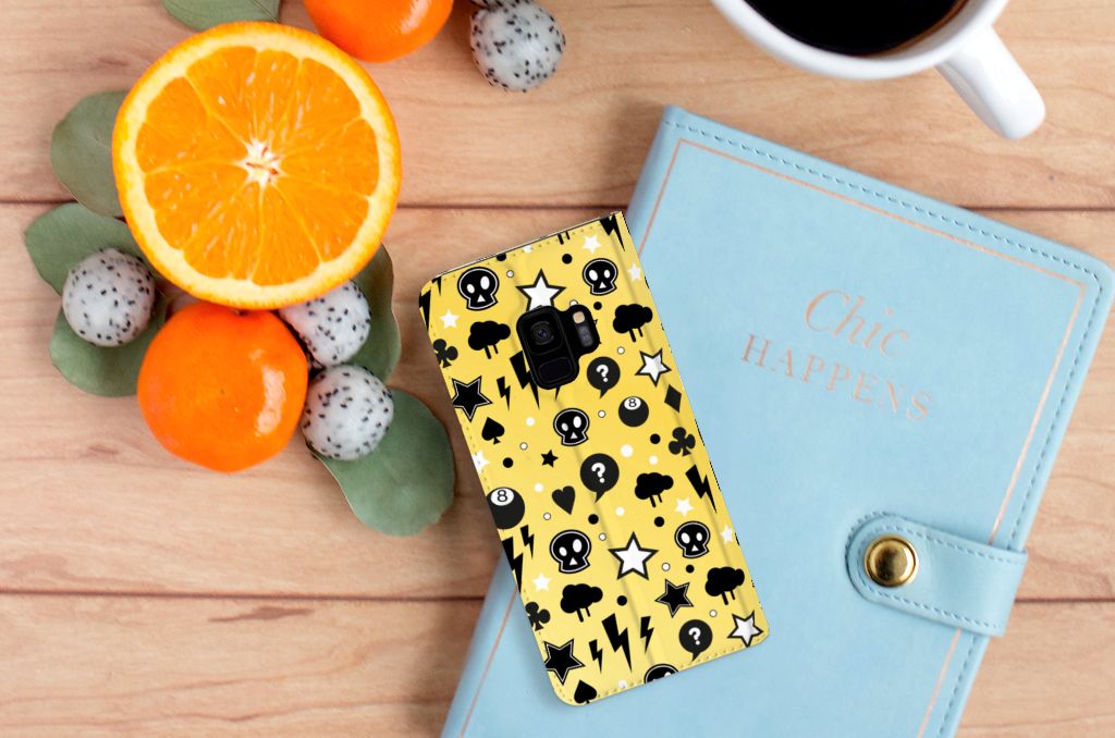 Mobiel BookCase Samsung Galaxy S9 Punk Geel