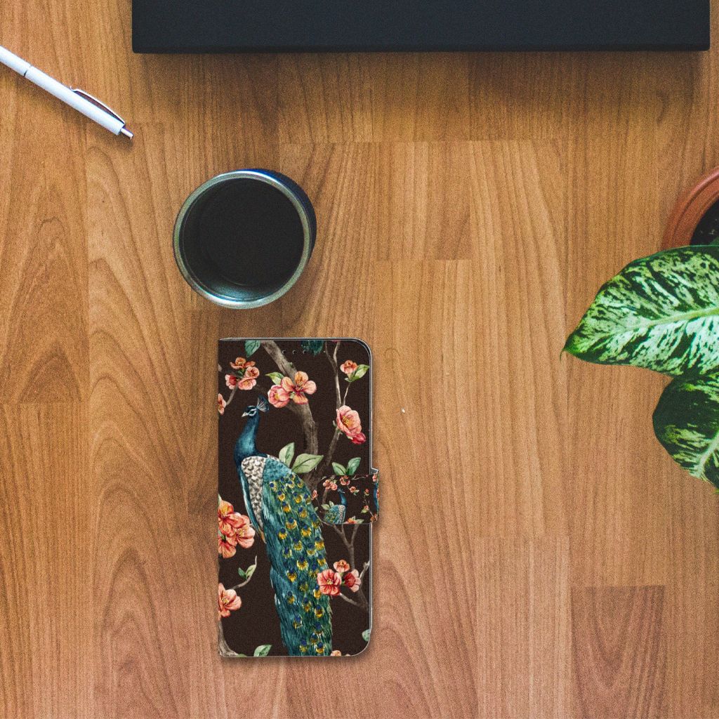 Samsung Galaxy S21 Ultra Telefoonhoesje met Pasjes Pauw met Bloemen