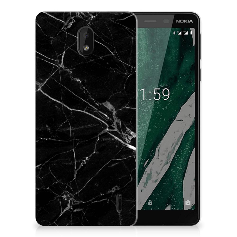 Nokia 1 Plus TPU Siliconen Hoesje Marmer Zwart - Origineel Cadeau Vader
