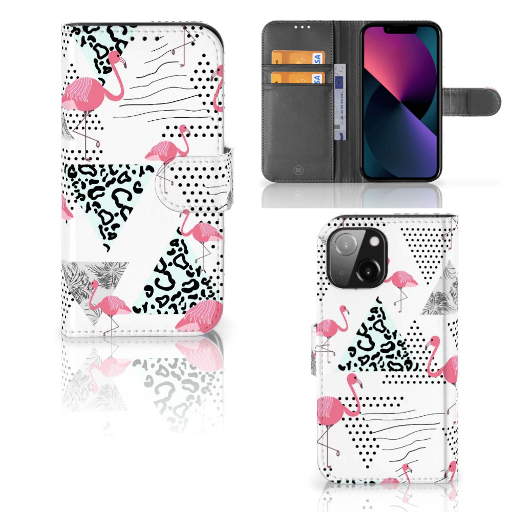iPhone 13 Mini Telefoonhoesje met Pasjes Flamingo Triangle