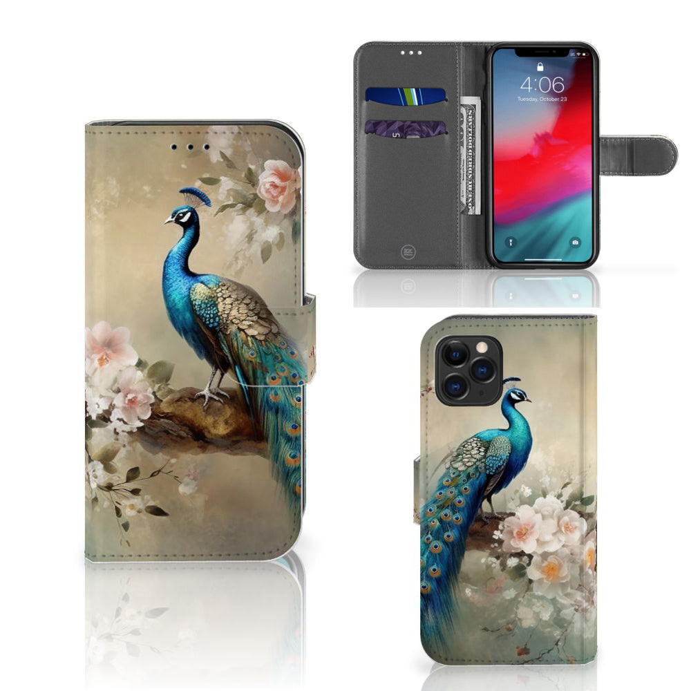 Telefoonhoesje met Pasjes voor Apple iPhone 11 Pro Vintage Pauwen