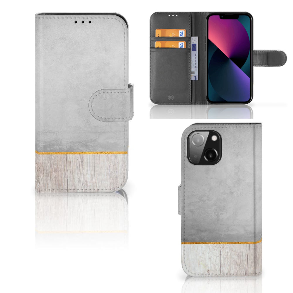 iPhone 13 Mini Book Style Case Wood Concrete