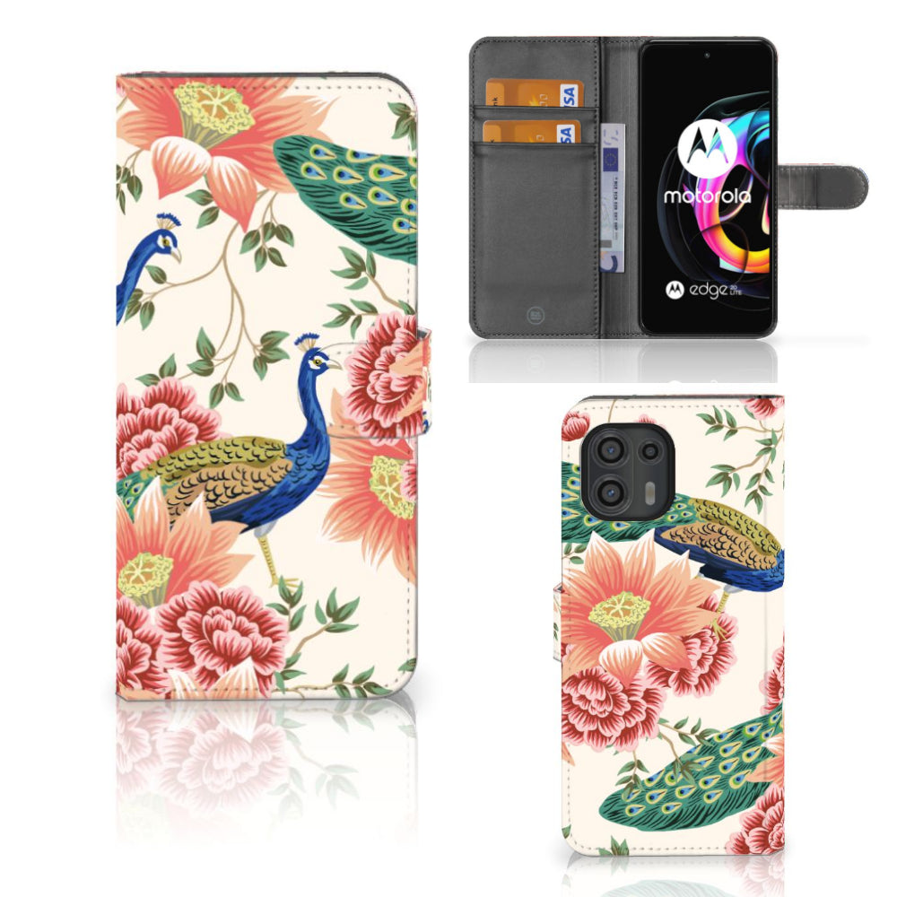 Telefoonhoesje met Pasjes voor Motorola Edge 20 Lite Pink Peacock