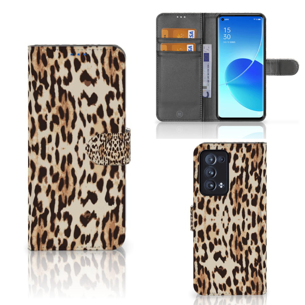 OPPO Reno 6 Pro Plus 5G Telefoonhoesje met Pasjes Leopard