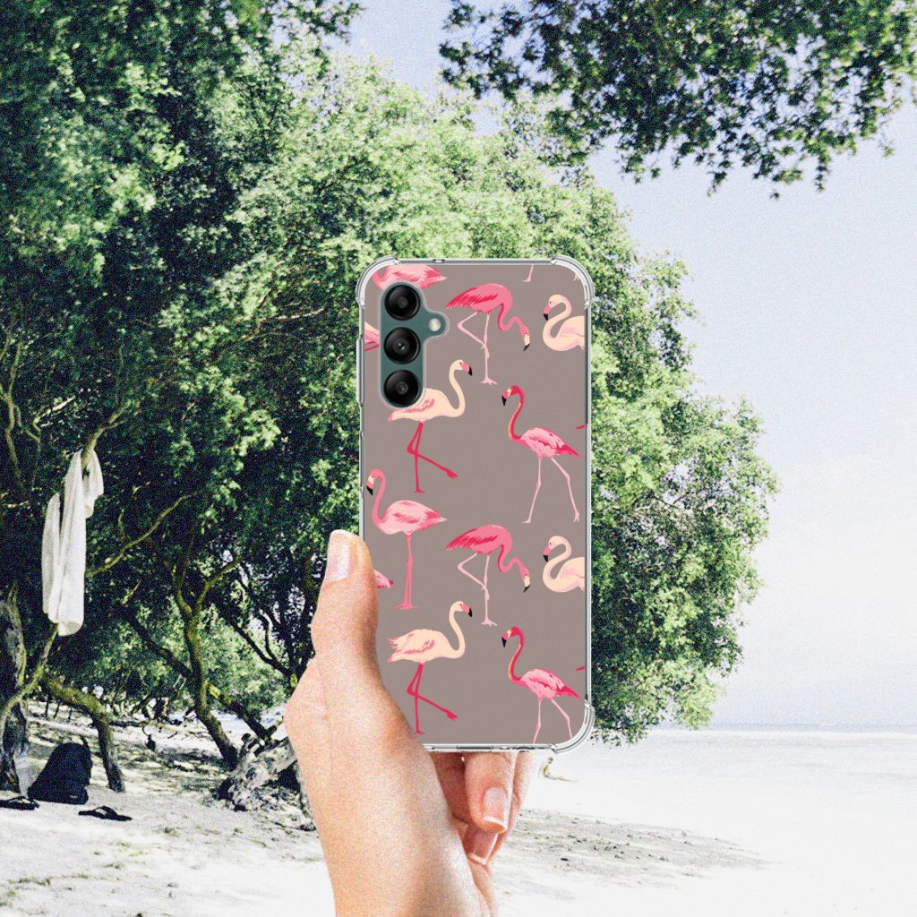 Samsung Galaxy A14 5G/4G Case Anti-shock Flamingo with colorful flamingo design in a natural setting
