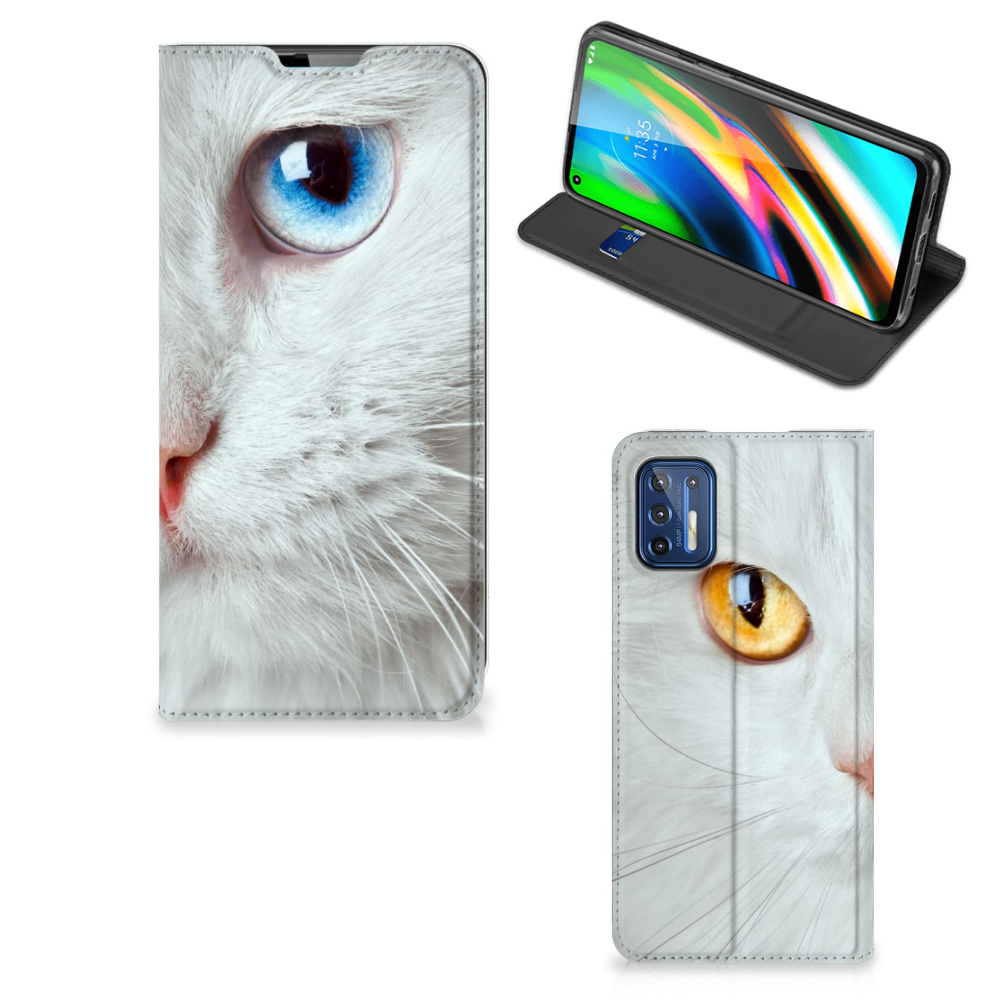 Motorola Moto G9 Plus Hoesje maken Witte Kat - B2C Telecom