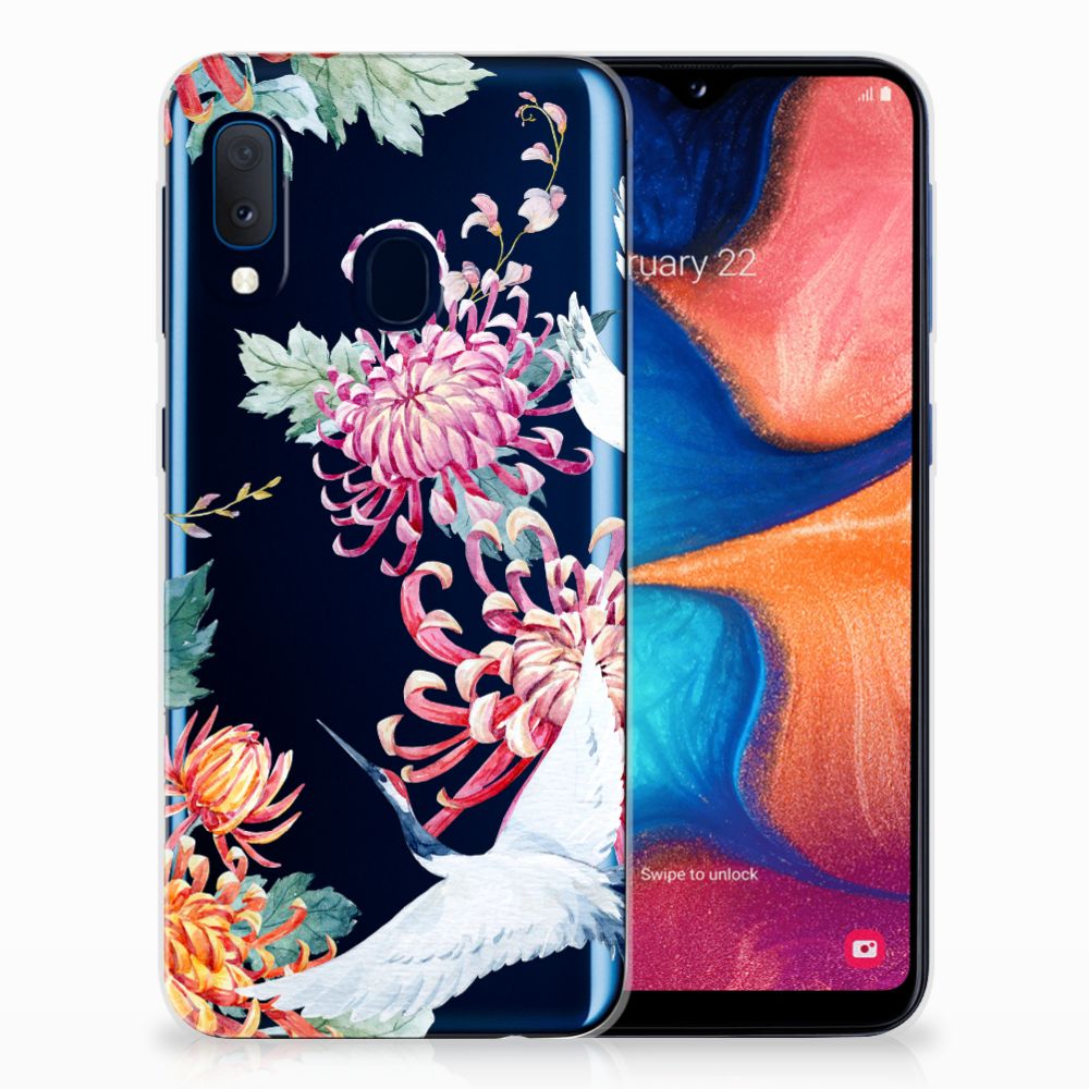 Samsung Galaxy A20e TPU Hoesje Bird Flowers