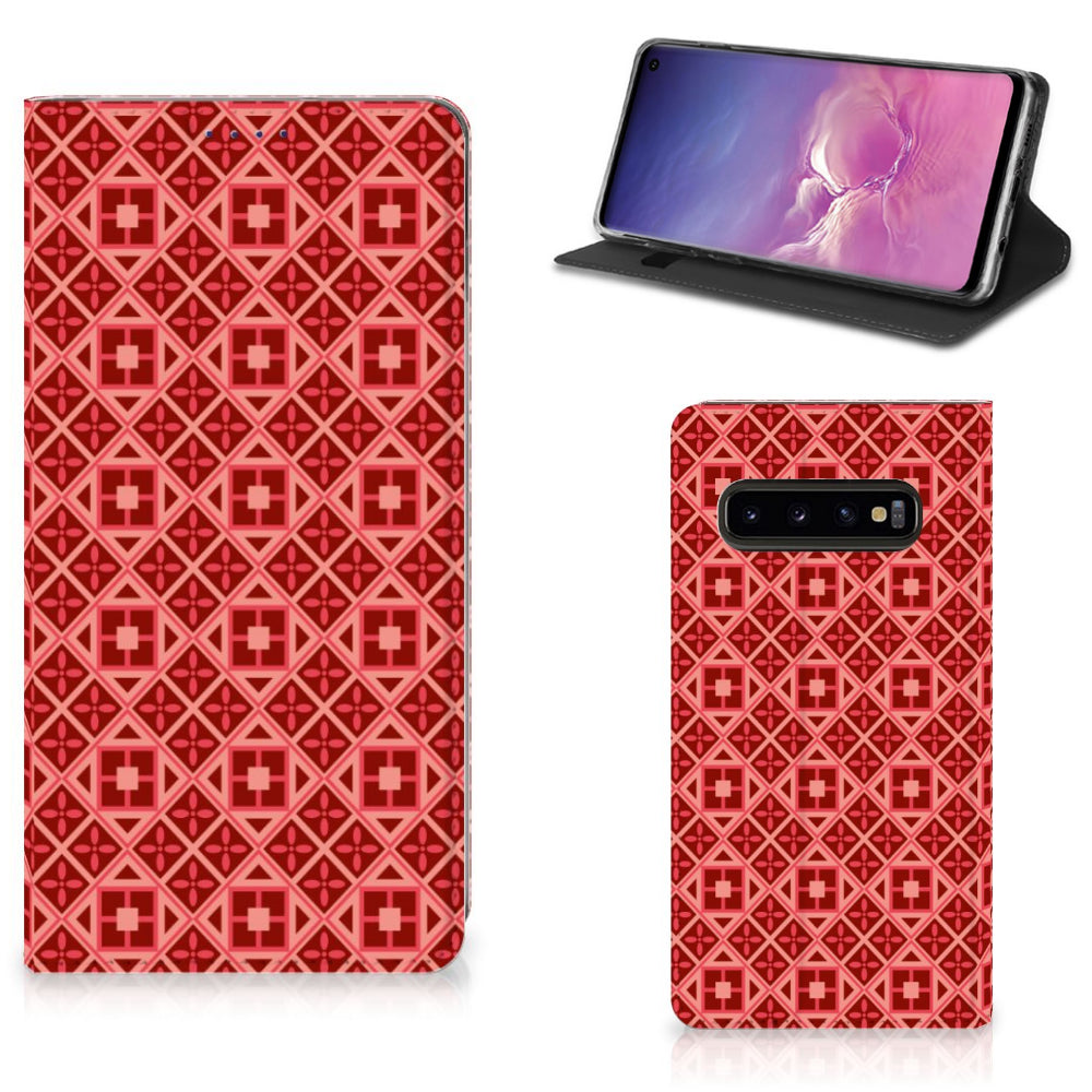 Samsung Galaxy S10 Hoesje met Magneet Batik Rood