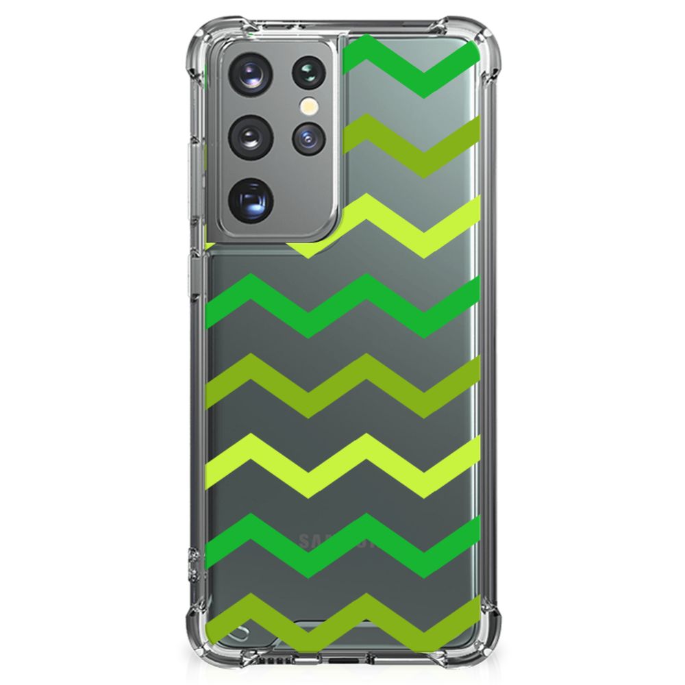 Samsung Galaxy S21 Ultra Doorzichtige Silicone Hoesje Zigzag Groen B2C Telecom