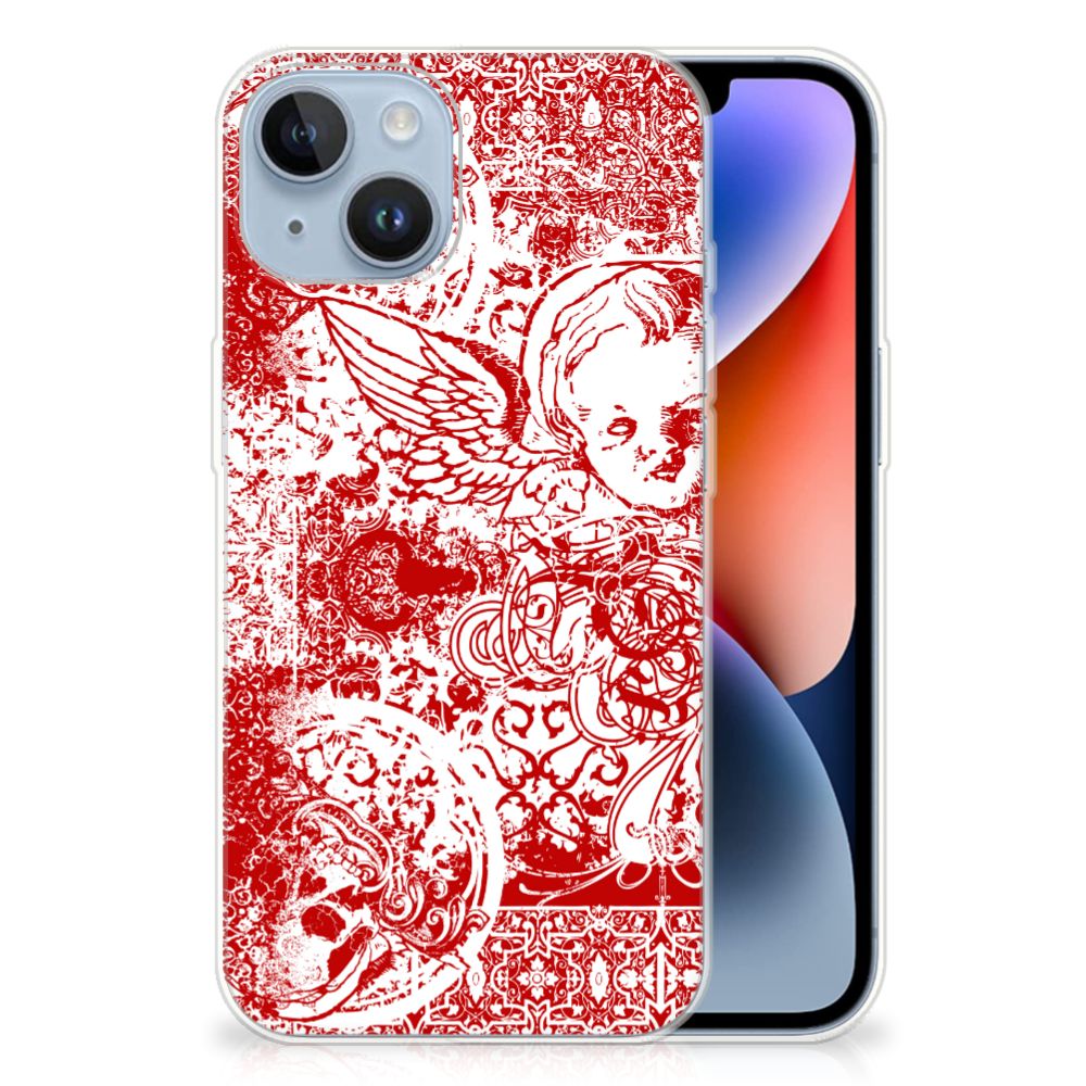 Silicone Back Case Apple iPhone 14 Angel Skull Rood