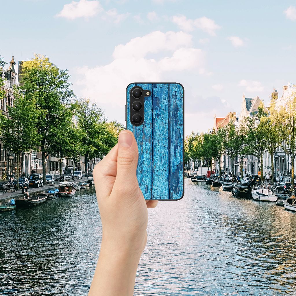 Samsung Galaxy S23 Houten Print Telefoonhoesje Wood Blue B2C Telecom