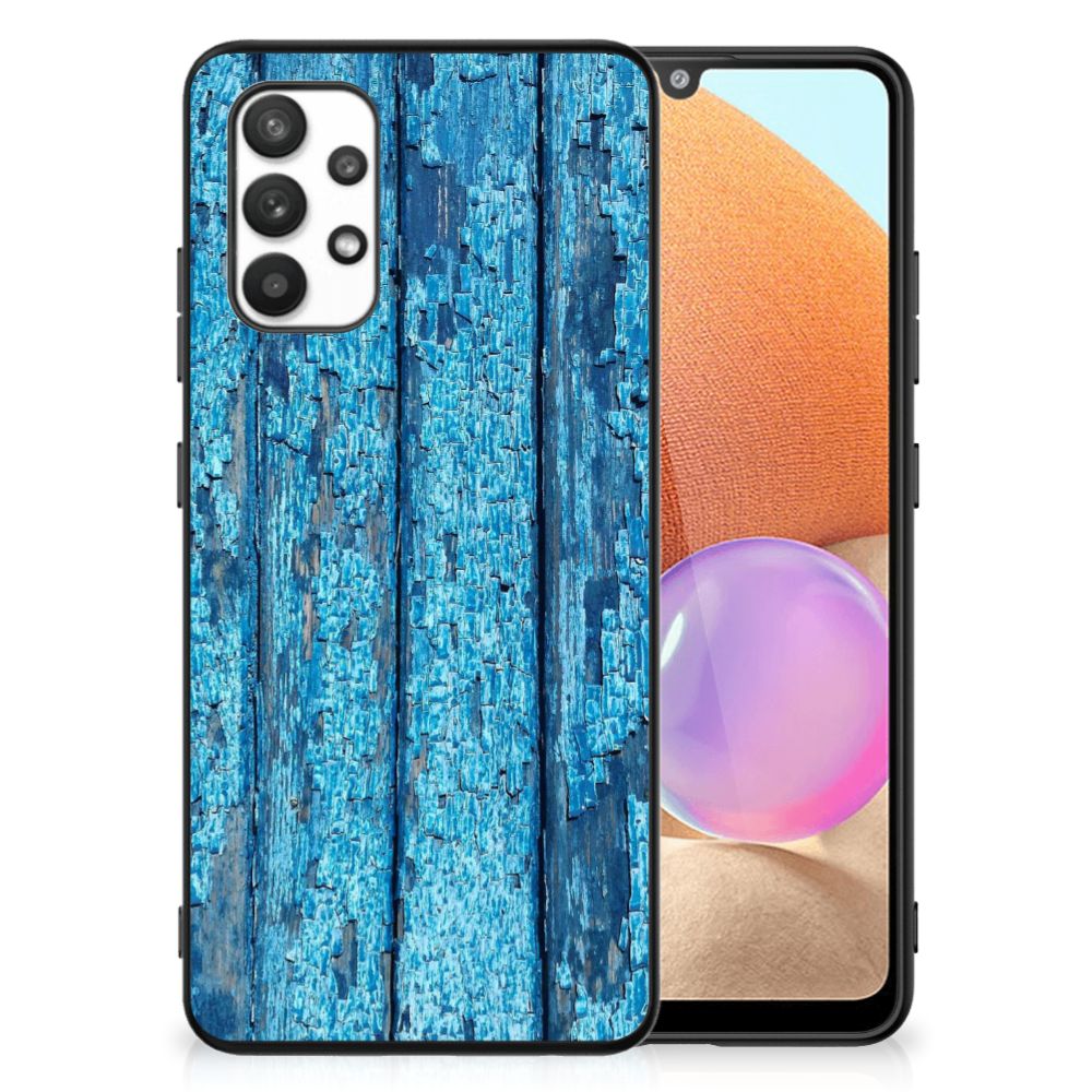 Samsung Galaxy A32 4G | A32 5G Enterprise Editie Houten Print Telefoonhoesje Wood Blue B2C Telecom