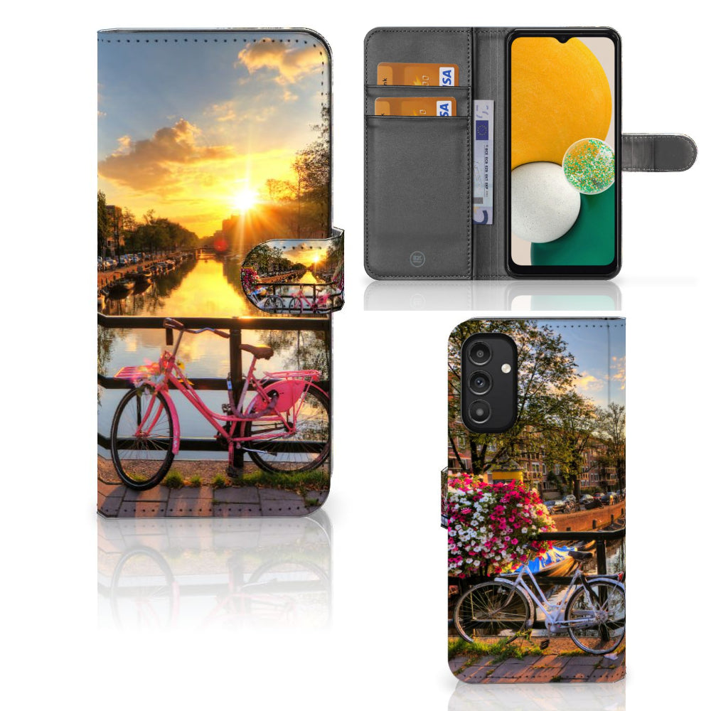 Samsung Galaxy A14 4G Flip Cover Amsterdamse Grachten met fiets en grachtenscène