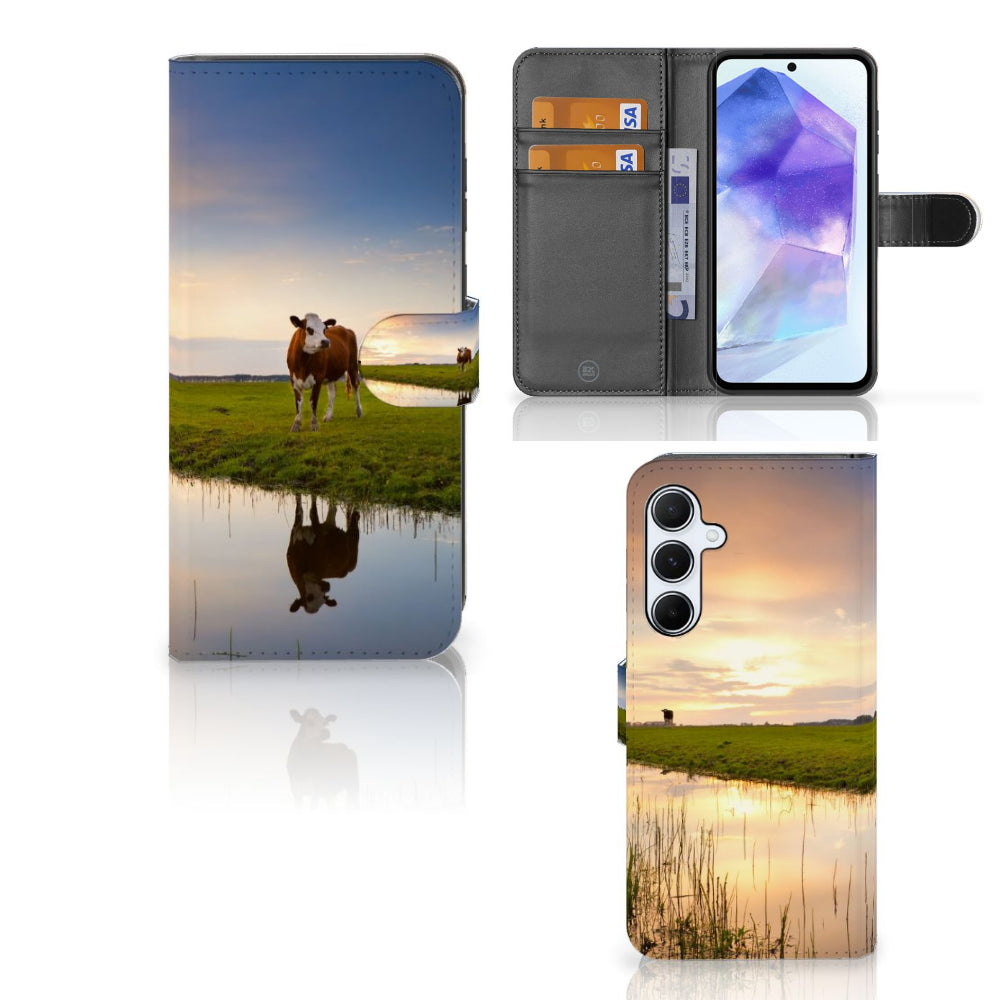 Samsung Galaxy A55 Telefoonhoesje met Pasjes Koe