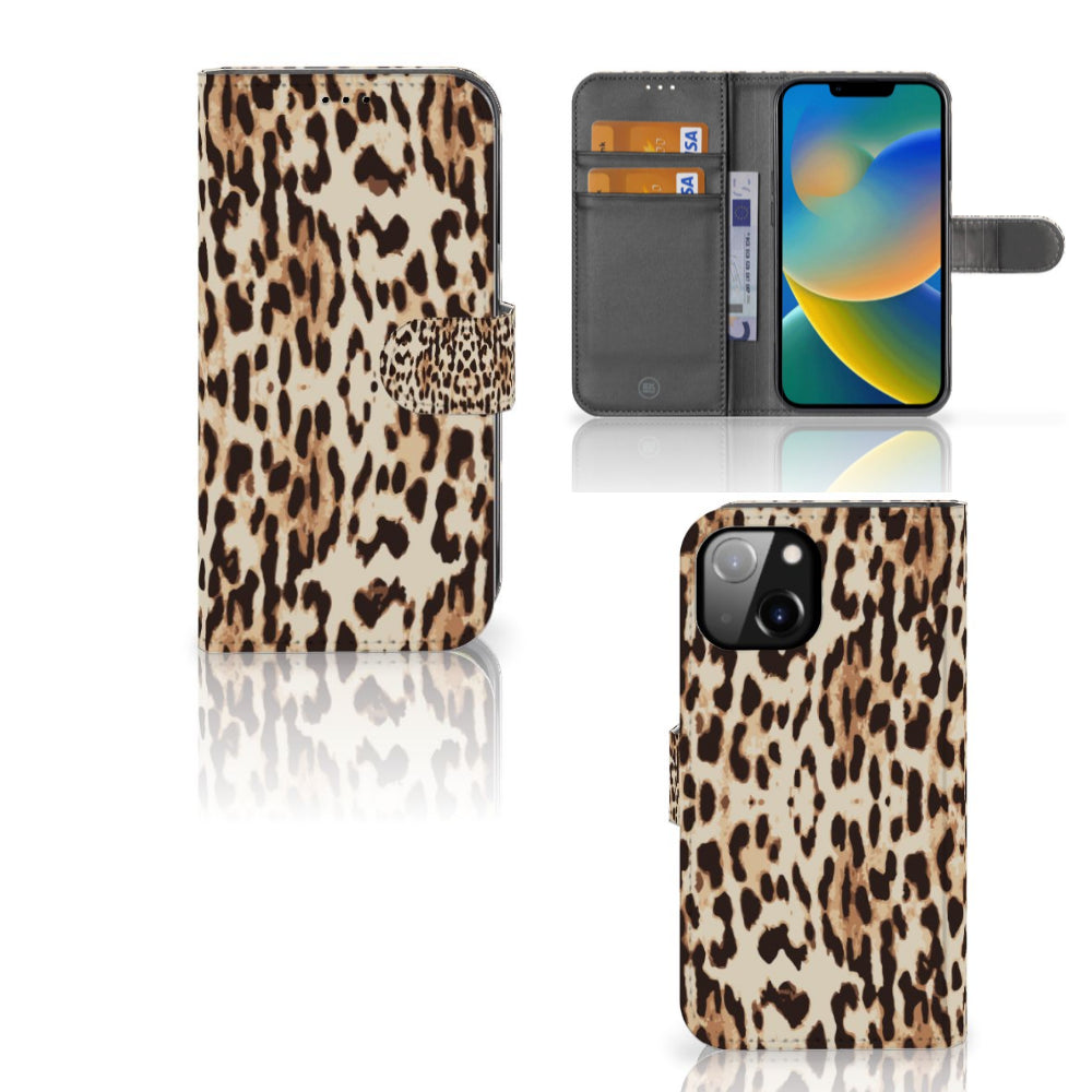 Apple iPhone 14 Telefoonhoesje met Pasjes Leopard