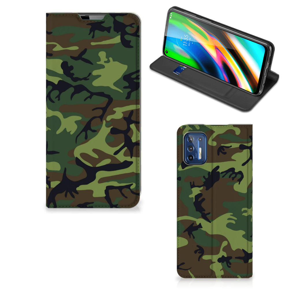 Motorola Moto G9 Plus Hoesje met Magneet Army Dark