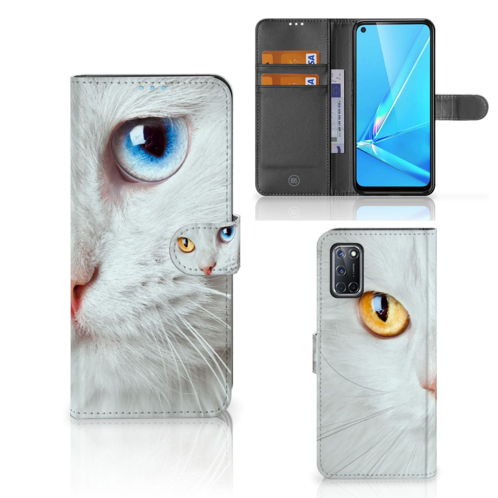 OPPO A72 | OPPO A52 Telefoonhoesje met Pasjes Witte Kat