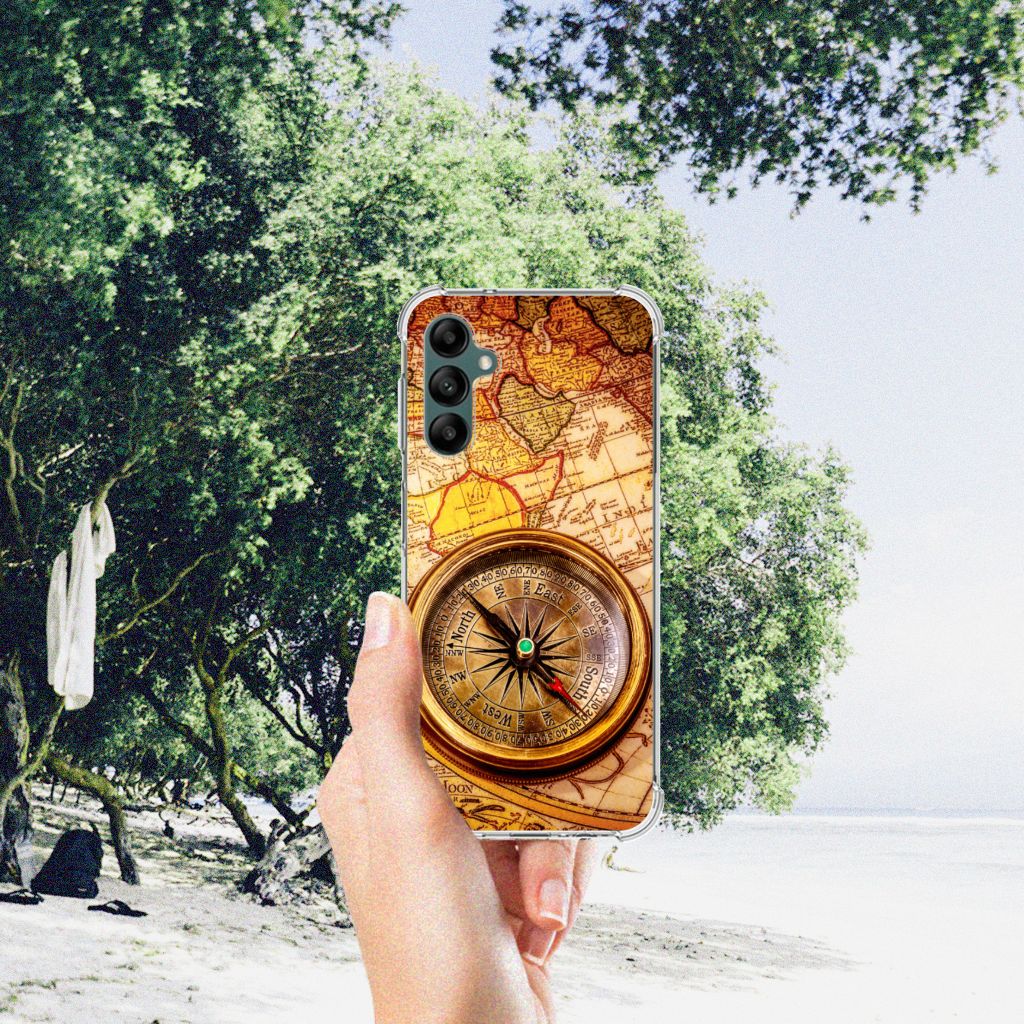 Samsung Galaxy A14 5G/4G Telefoonhoesje met valbescherming Kompas in hand, met kompas op een kaartdesign.