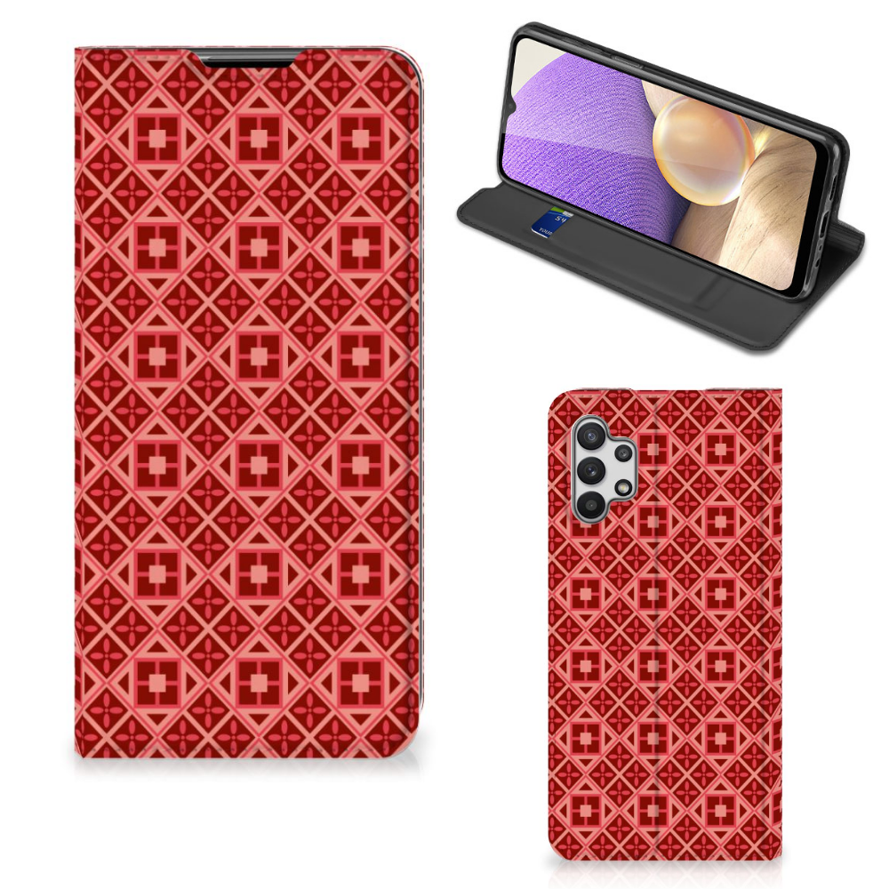 Samsung Galaxy A32 5G Hoesje met Magneet Batik Rood - B2C Telecom