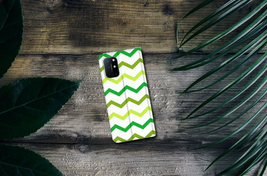 OnePlus 8T Hoesje met Magneet Zigzag Groen - B2C Telecom
