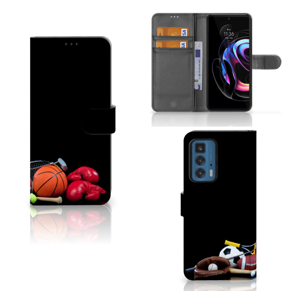 Motorola Edge 20 Pro Wallet Case met Pasjes Sports met sport afbeeldingen en meerdere pasjeshouders.