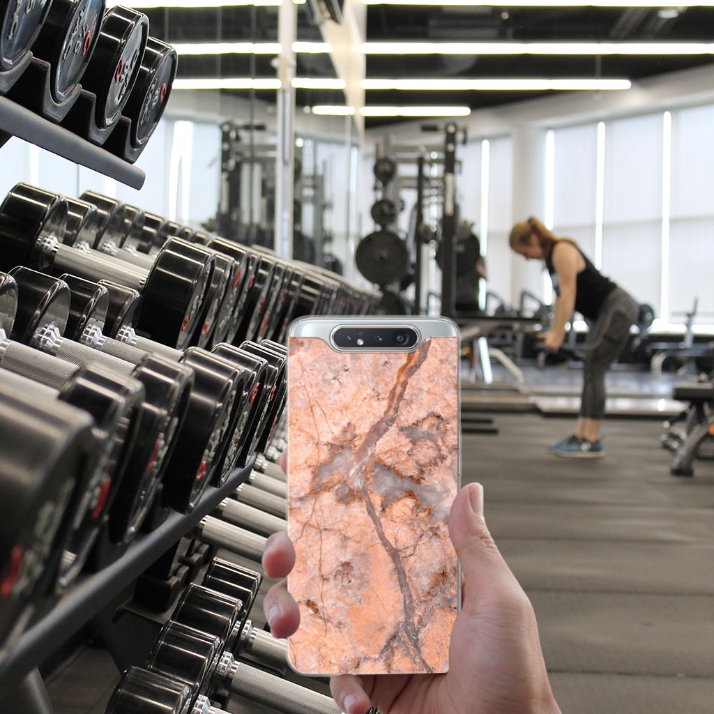 Samsung Galaxy A80 TPU Siliconen Hoesje Marmer Oranje