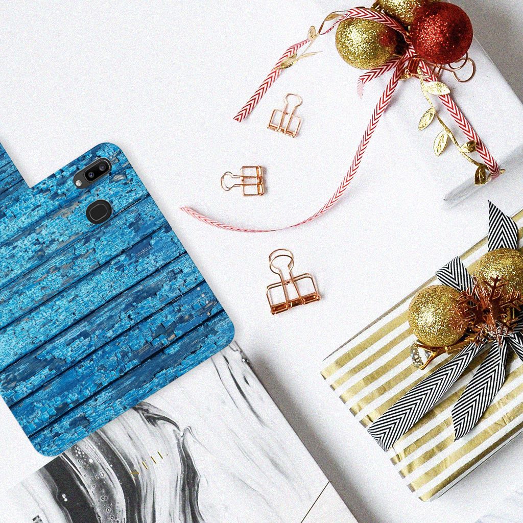 Samsung Galaxy A30 Book Style Case Wood Blue