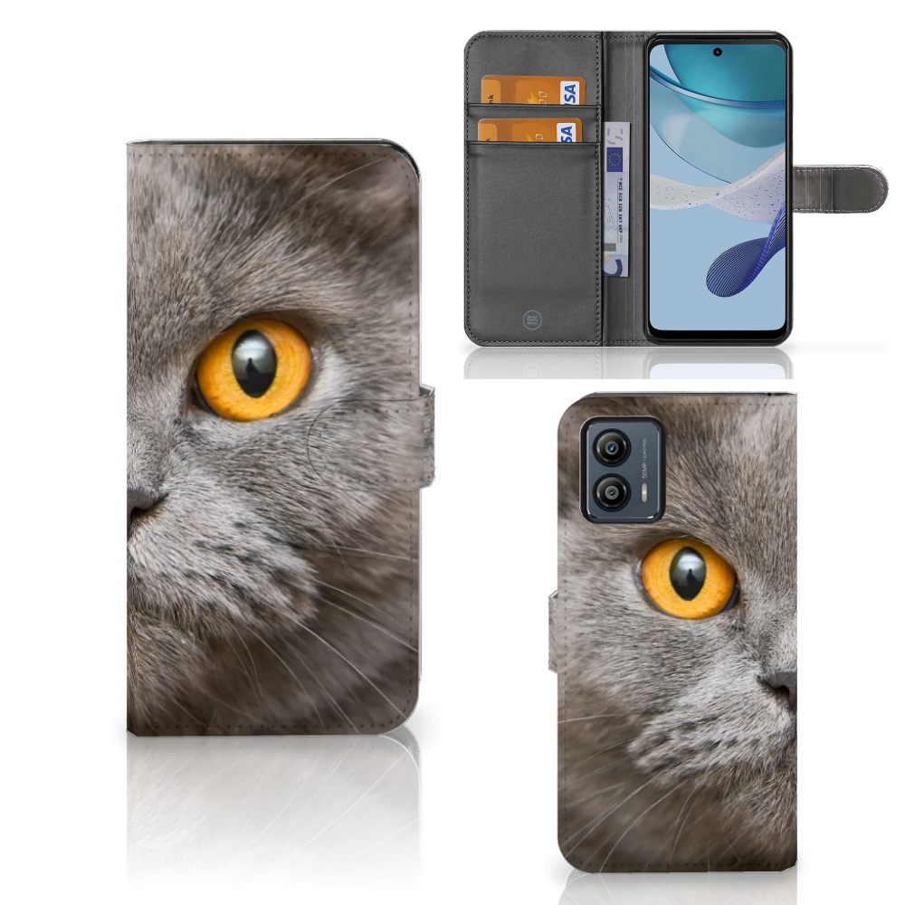 Telefoonhoesje met Pasjes Motorola Moto G53 Britse Korthaar met afbeelding van een Britse korthaar kat.