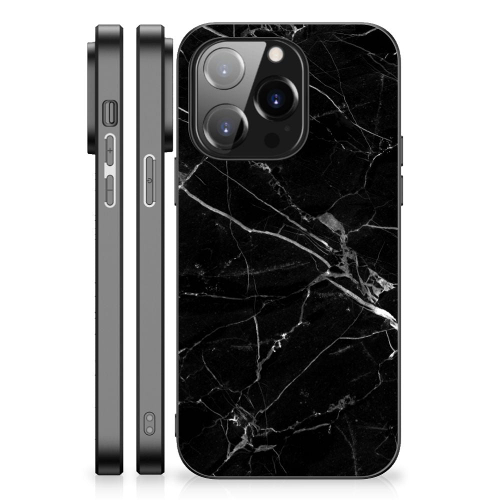 iPhone 14 Pro Marmeren Print Telefoonhoesje Marmer Zwart - Origineel Cadeau Vader