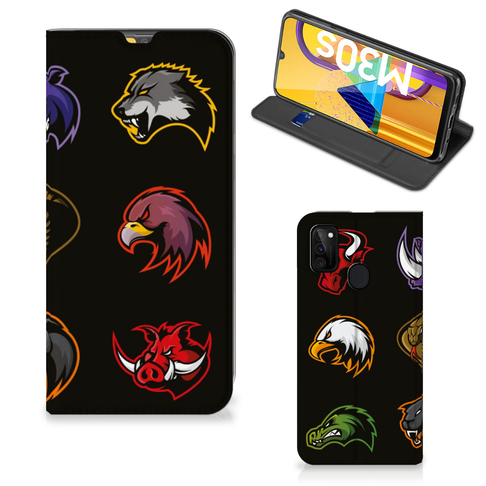 Samsung Galaxy M30s | M21 Magnet Case Cartoon with colorful animal designs and stand feature.