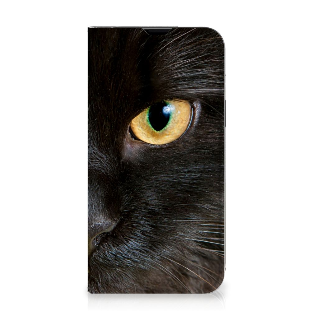 iPhone 13 Hoesje maken Zwarte Kat stand case detail zwarte kat oog.