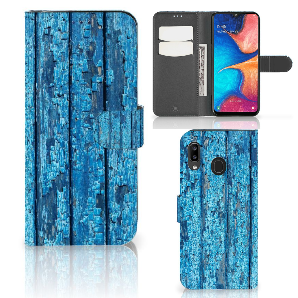 Samsung Galaxy A30 Book Style Case Wood Blue