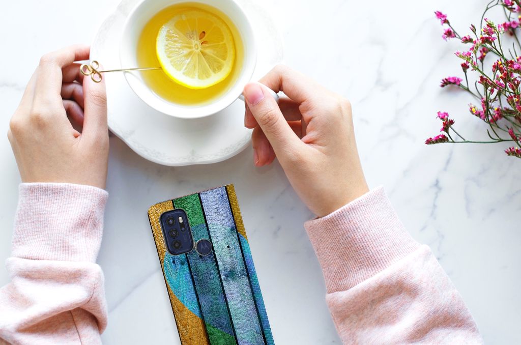Motorola Moto G60s Book Wallet Case Wood Heart - Cadeau voor je Vriend - B2C Telecom