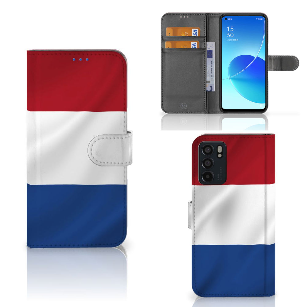 OPPO Reno6 5G Bookstyle Case Nederlandse Vlag met pasjes, design van de Nederlandse vlag.