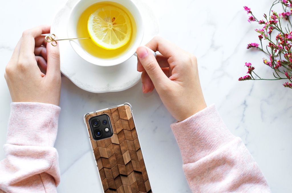 Stevig Telefoonhoesje voor Motorola Edge 40 Pro Wooden Cubes B2C Telecom