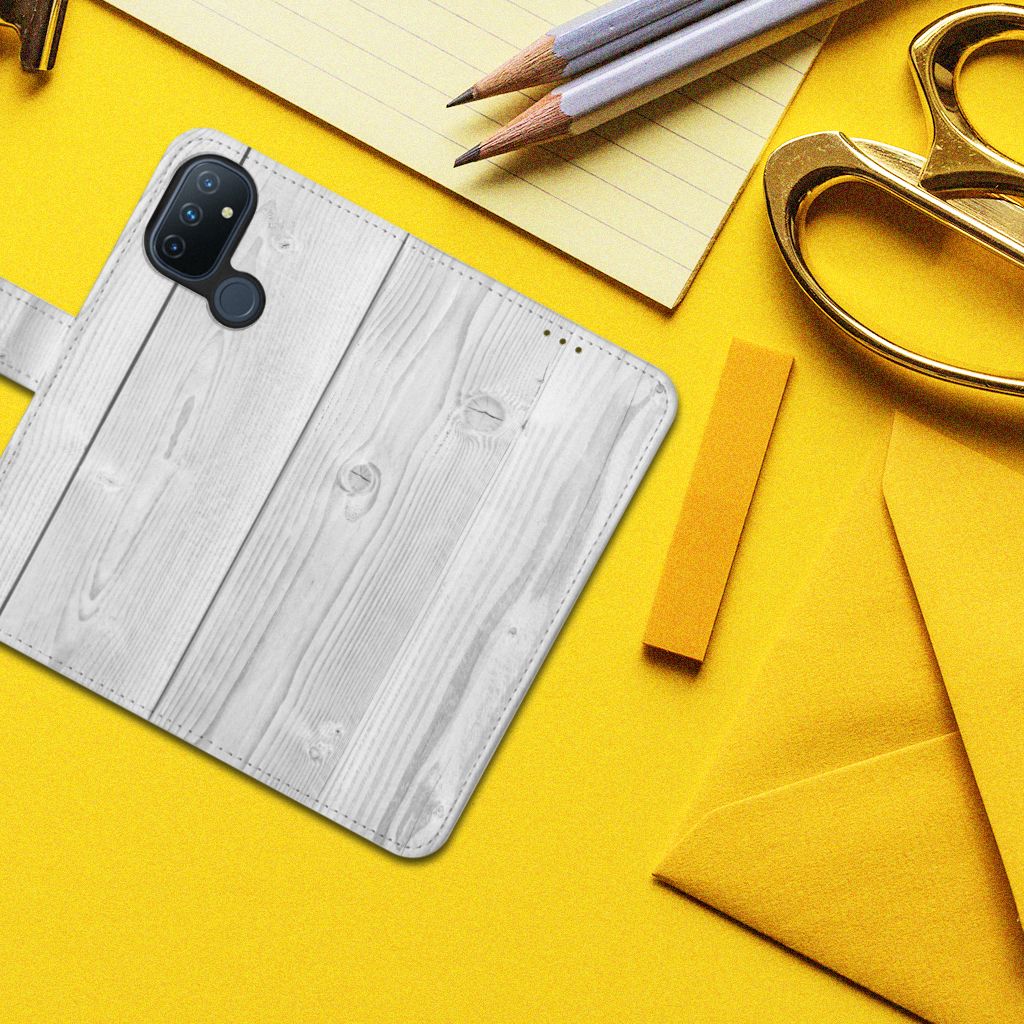 OnePlus Nord N100 Book Style Case White Wood