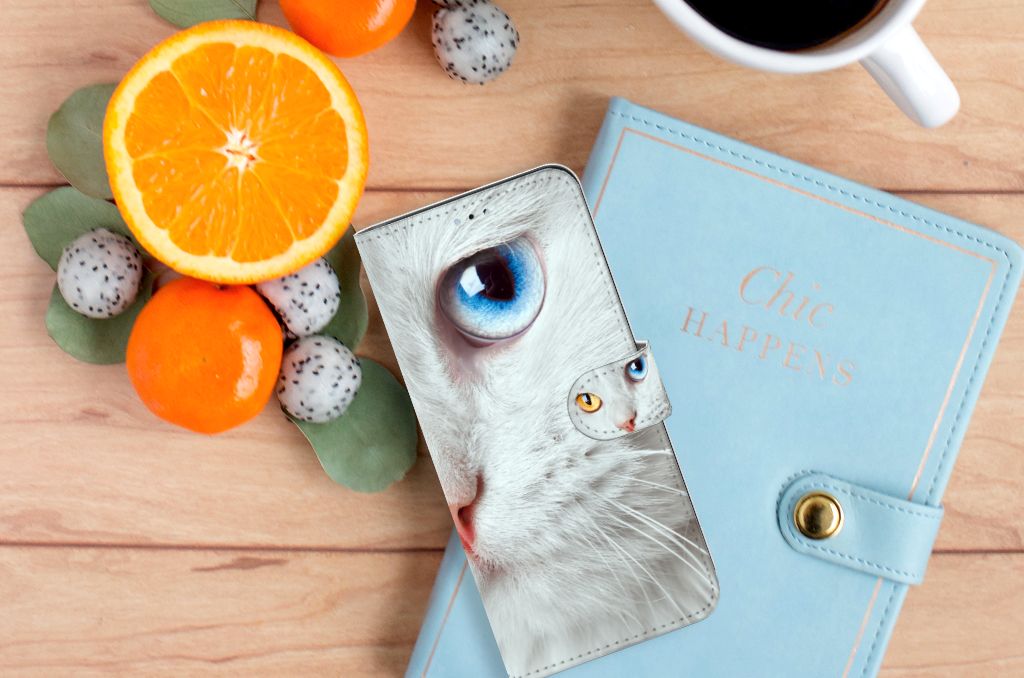 OPPO A17 Telefoonhoesje met Pasjes Witte Kat