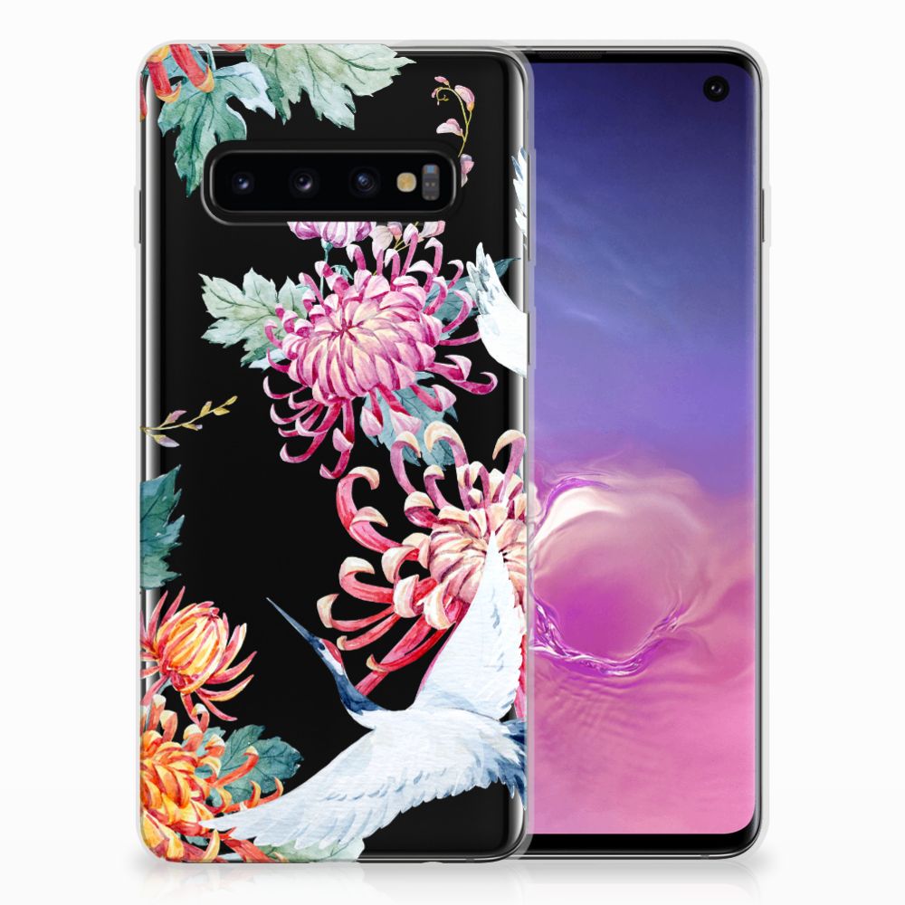 Samsung Galaxy S10 TPU Hoesje Bird Flowers